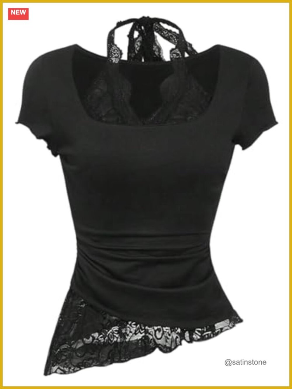 Asymmetrical Lace Halter Cropped Top Ruched Cinched Waist Slim Fit